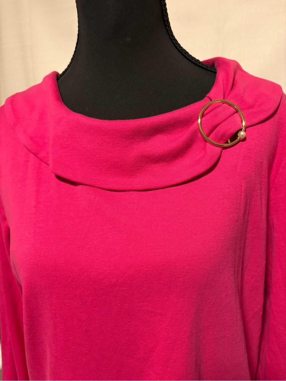 Rafaella Fuchsia Knit Top with Gold Ring Detail 100% Soft Natural Cotton! SZ L